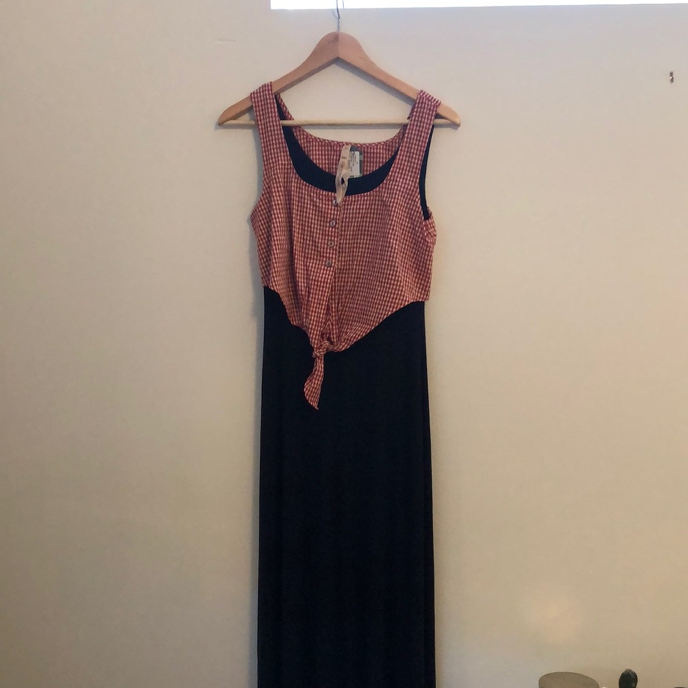 Bailey 44 Navy Maxi Dress w/ Red Checkered Bodice